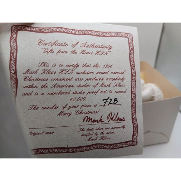MARK KLAUS GIFTS FROM THE HEART 1996 CHRISTMAS ORNAMENT 3D DIORAMA, LTD ED SANTA - Picture 5 of 8